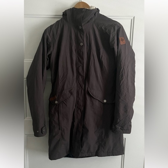 COLUMBIA Women's Grey Long Line Sherpa Hood Outdoor Parka Jacket Coat Small - Picture 2 of 7